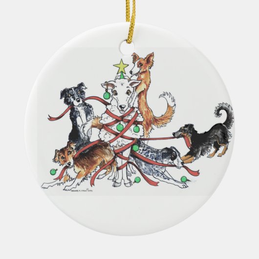 kerstsierhond keramisch ornament (Voorkant)