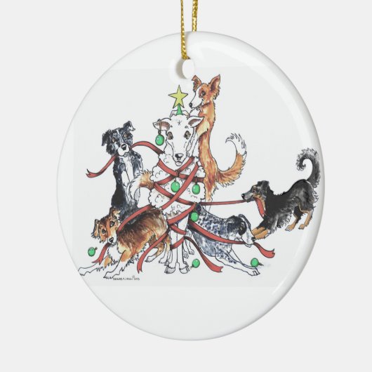 kerstsierhond keramisch ornament (Links)