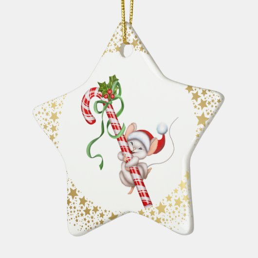 kerstsiermuis keramisch ornament (Links)