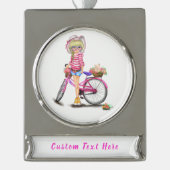 kerstsierroze bike Jouw tekst Verzilverd Banner Ornament (Voorkant)