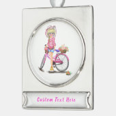 kerstsierroze bike Jouw tekst Verzilverd Banner Ornament (Links)