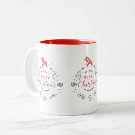 kerstsierschilfers, gebladerd of gevlekt tweekleurige koffiemok (Voorkant links)