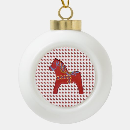 kerstsierversier Dala Horse Keramische Bal Ornament (Voorkant)