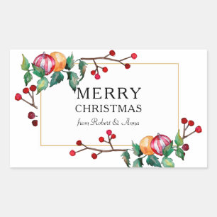 kerstsierversieringen en bessen gouden lijst rechthoekige sticker