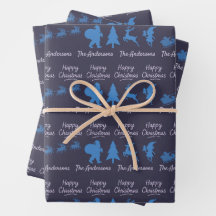Kerstsilhouet Inpakpapier in Blauw
