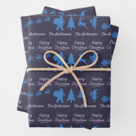 Kerstsilhouet Inpakpapier in Blauw Vel