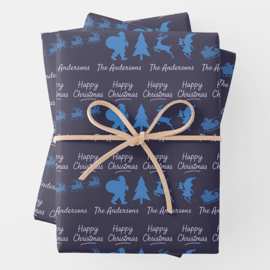 Kerstsilhouet Inpakpapier in Blauw Vel (In situ)