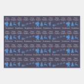Kerstsilhouet Inpakpapier in Blauw Vel (Voorkant)