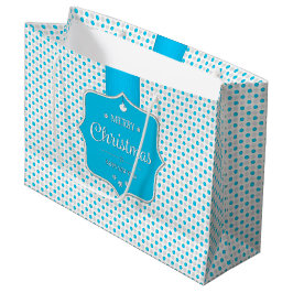 KerstSilver-Blue Polka Dots Gift Bag - Groot Large Cadeautasje