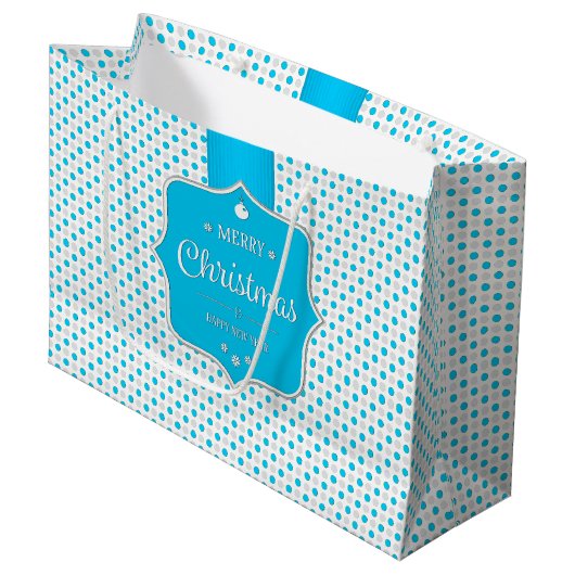 KerstSilver-Blue Polka Dots Gift Bag - Groot Large Cadeautasje (Voorkant Gekanteld)