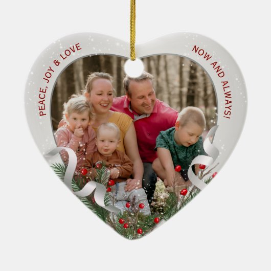 KerstSilver Holly Pine Lijst Familie Foto's Keramisch Ornament (Achterkant)