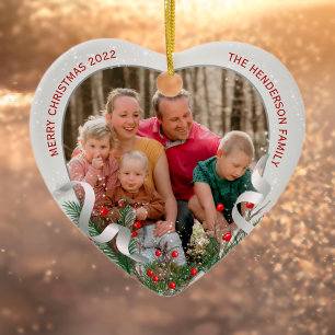 KerstSilver Holly Pine Lijst Familie Foto's Ornament