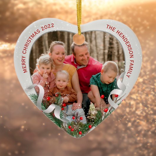 KerstSilver Holly Pine Lijst Familie Foto's Ornament