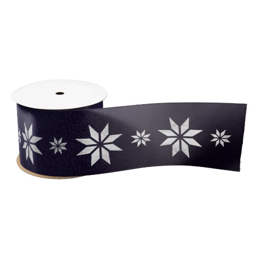 KerstSilver Star Ribbon Blue Navy Satijnen Lint (Spoel)