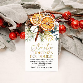 Kerstsimmerend potpourri op het fornuis cadeaulabel