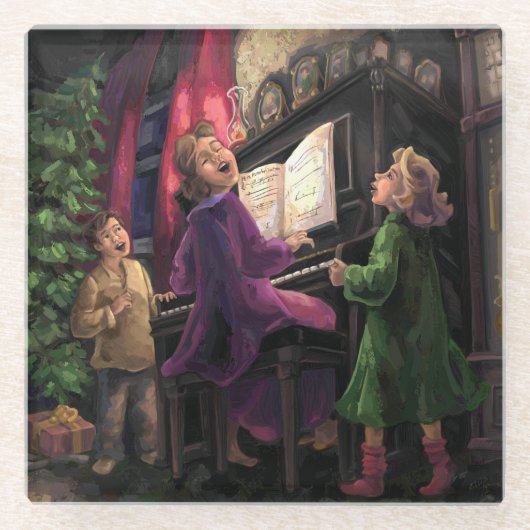 kerstsing Along Painting Glazen Onderzetter (Voorkant)