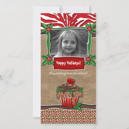 Kerstsjabloon Cute Cupcake Zebra Luipaard Feestdagenkaart (Voorkant)
