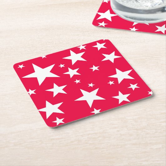 Kerstsjabloon Rood Wit Sterren Elegant Kartonnen Onderzetters (Schuin)