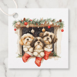 Kerstsjiih Tzu Dogs Bedankjes Labels