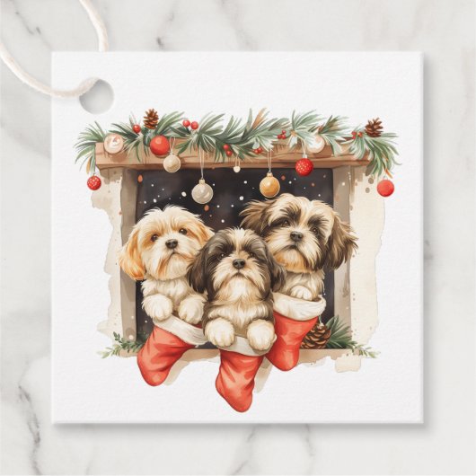 Kerstsjiih Tzu Dogs Bedankjes Labels (Voorkant)