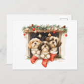 Kerstsjiih Tzu Dogs Briefkaart (Voorkant / Achterkant)