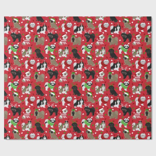 Kerstsjiih Tzu Dogs Cadeaupapier (Vlak)