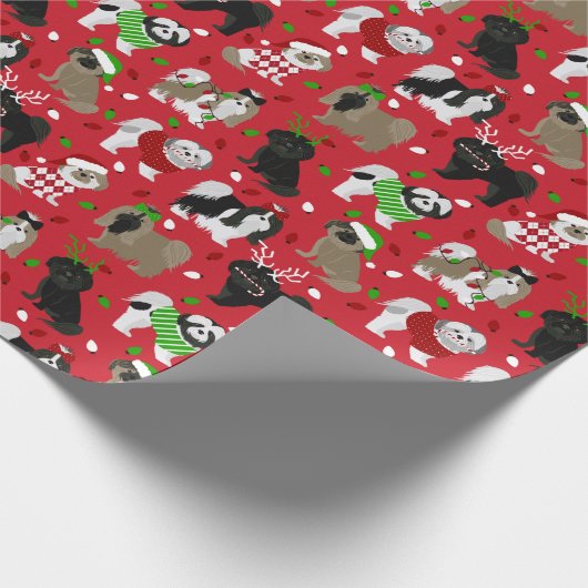 Kerstsjiih Tzu Dogs Cadeaupapier (Hoek)