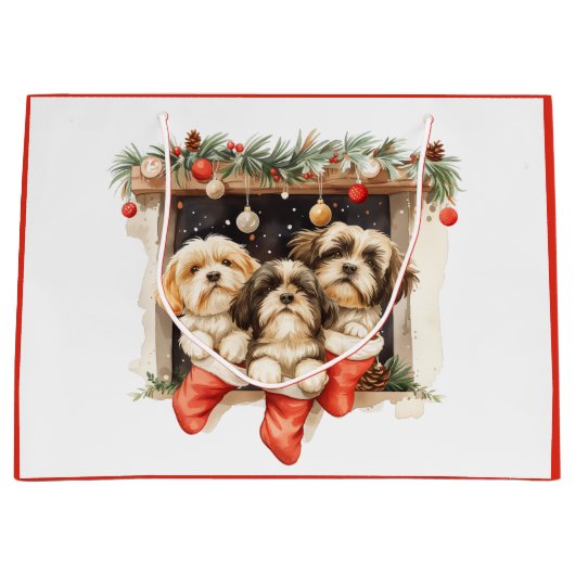 Kerstsjiih Tzu Dogs Groot Cadeauzakje (Voorkant)