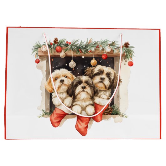 Kerstsjiih Tzu Dogs Groot Cadeauzakje (Achterkant)
