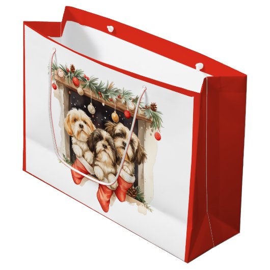 Kerstsjiih Tzu Dogs Groot Cadeauzakje (Voorkant Gekanteld)