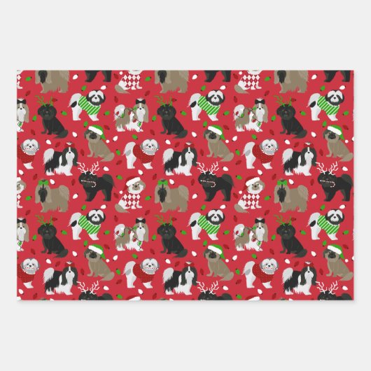 Kerstsjiih Tzu Dogs Inpakpapier Vel (Voorkant)