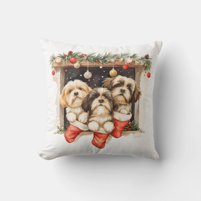 Kerstsjiih Tzu Dogs Kussen (Voorkant)