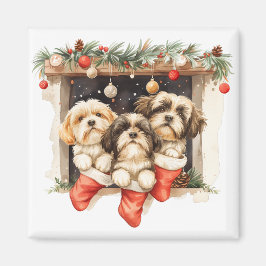 Kerstsjiih Tzu Dogs Magneet