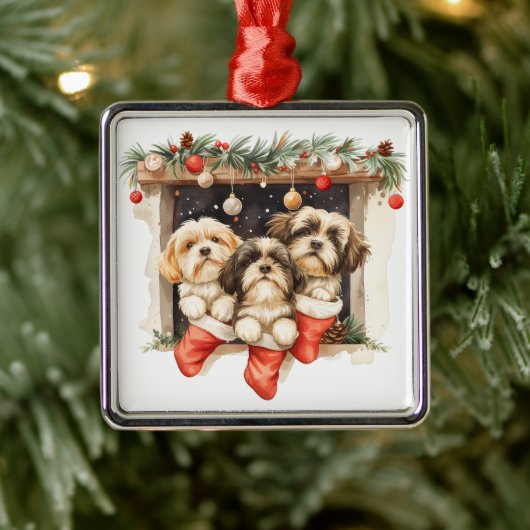 Kerstsjiih Tzu Dogs Metalen Ornament (Boom)