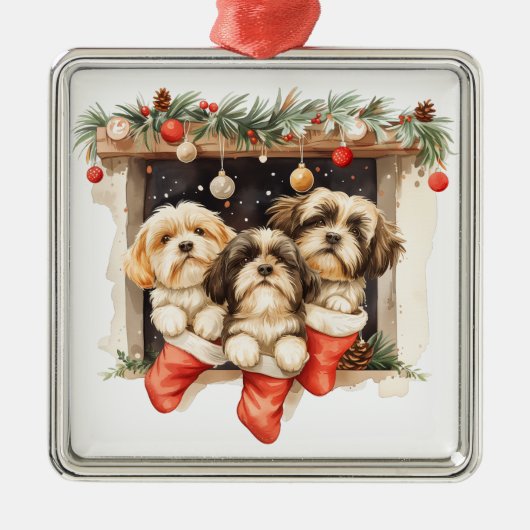 Kerstsjiih Tzu Dogs Metalen Ornament (Voorkant)