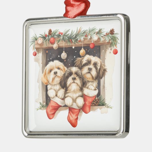 Kerstsjiih Tzu Dogs Metalen Ornament (Links)