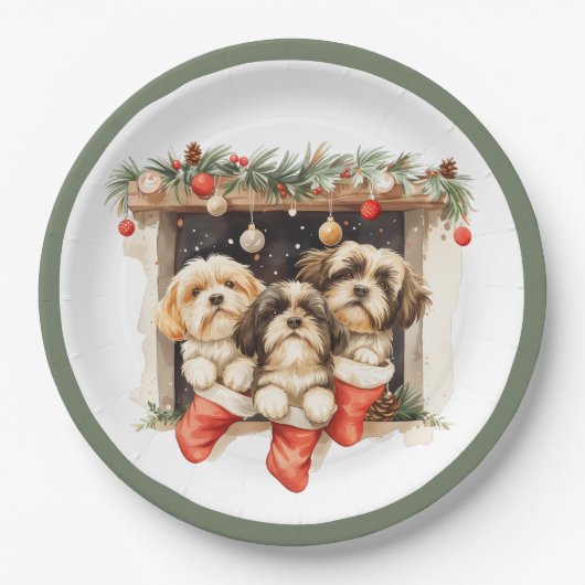 Kerstsjiih Tzu Dogs Papieren Bordje (Voorkant)