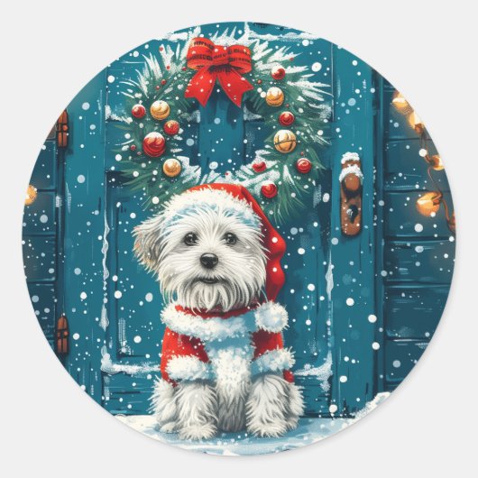 Kerstsjiih Tzu Dogs Ronde Sticker (Voorkant)
