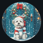 Kerstsjiih Tzu Dogs Ronde Sticker<br><div class="desc">Schattigee cartoon illustratie van Shih Tzu honden verkleed voor de kerst. Perfect voor dierenliefhebbers of hondenouders tijdens het vakantieseizoen.</div>