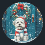 Kerstsjiih Tzu Dogs Ronde Sticker<br><div class="desc">Schattigee cartoon illustratie van Shih Tzu honden verkleed voor de kerst. Perfect voor dierenliefhebbers of hondenouders tijdens het vakantieseizoen.</div>