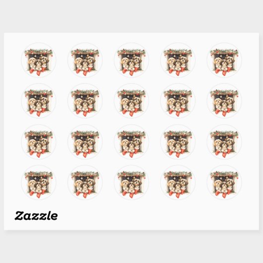 Kerstsjiih Tzu Dogs Ronde Sticker (Vel)