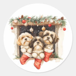 Kerstsjiih Tzu Dogs Ronde Sticker