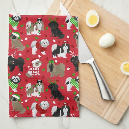 Kerstsjiih Tzu Dogs Theedoek (Quarter Fold)