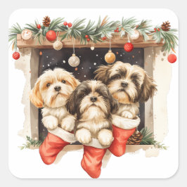 Kerstsjiih Tzu Dogs Vierkante Sticker