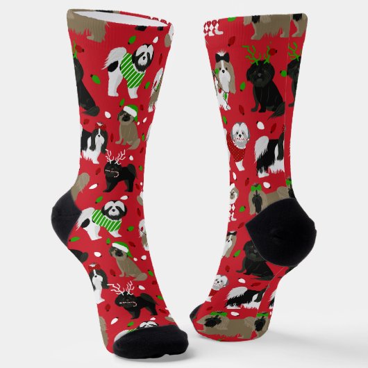 Kerstsjiitische Tzu Dogs Socks Sokken (Gebogen)