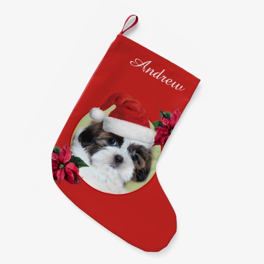 Kerstsjiitische Tzu-hond gepersonaliseerd in het u Kleine Kerstsok (Voorkant (Hangend))