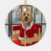 Kerstsjiitische Tzu-Speelgoed-hond op een gevlekte Keramisch Ornament (Voorkant)