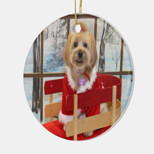 Kerstsjiitische Tzu-Speelgoed-hond op een gevlekte Keramisch Ornament (Links)