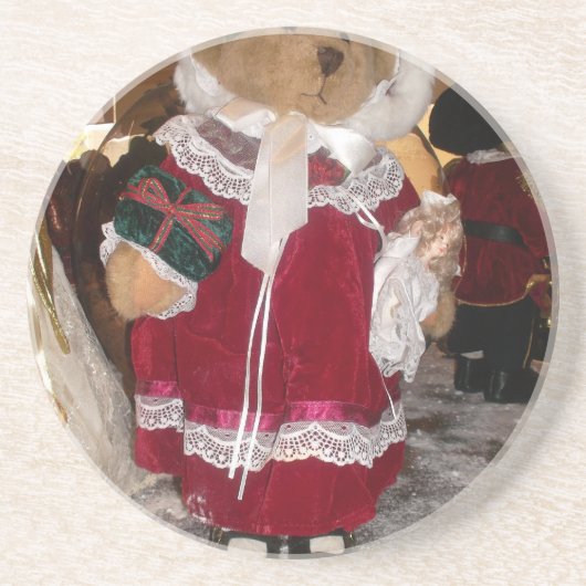 Kerstskater Teddy Bear Collectie. Zandsteen Onderzetter (Voorkant)