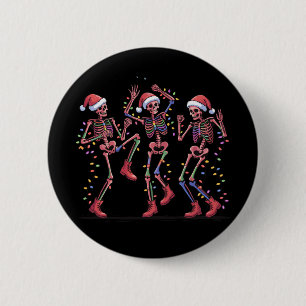 Kerstskelet Dansend Kerstskelet Lichtjes Kerstmis Ronde Button 5,7 Cm